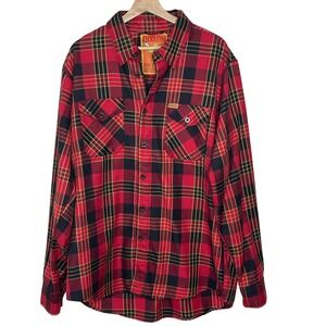 DIXXON Flannel Shirt Men's XL Red Black Yellow Plaid Long Sleeve Button Up